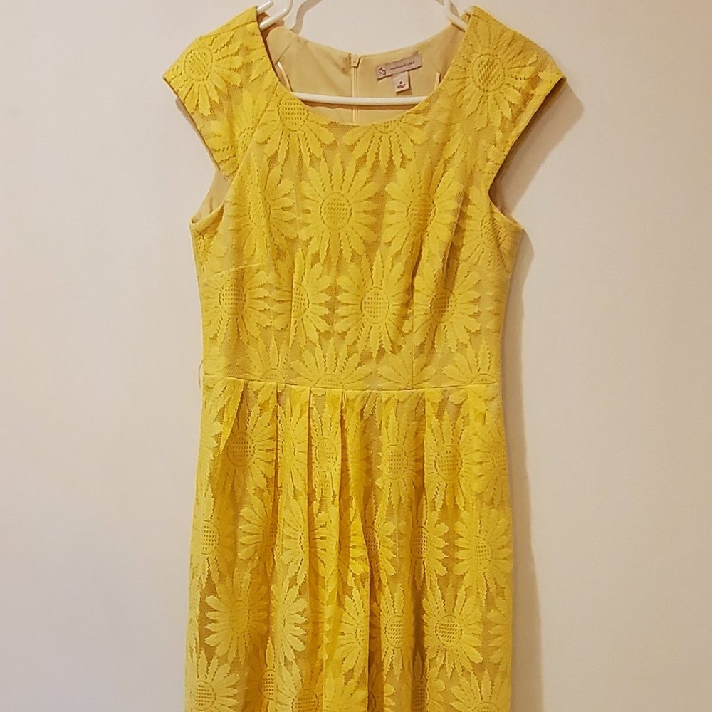 DB fit and flare dress - Yellow lace floral sz 8